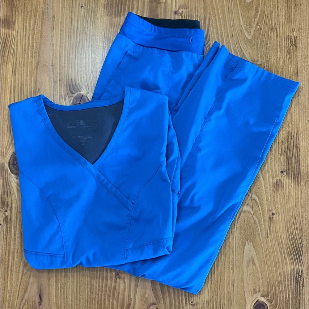 Grey's Anatomy Royal Blue Cargo Drawstring Scrub Top and Pant Set -size XS